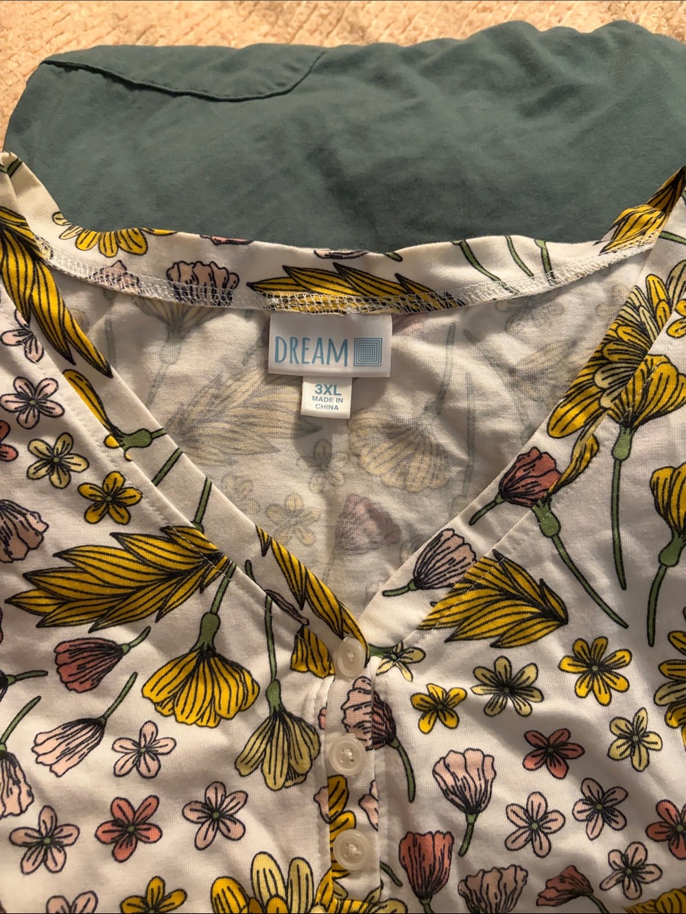 LuLaRoe Dream White Floral Button-Front Top with Yellow & Pink Flowers